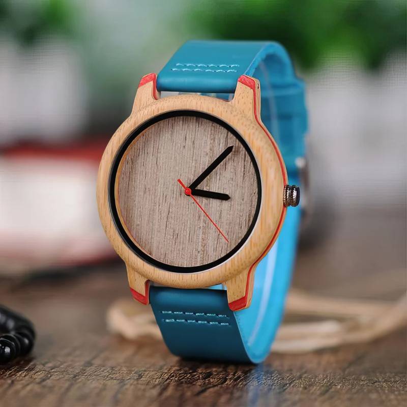Herren Holzuhr mit blauem Lederarmband – Blauwald Herren Holzuhr mit blauem Lederarmband - Blauwald