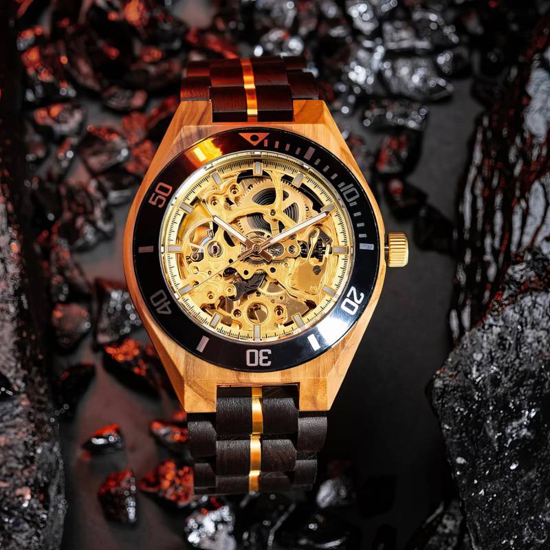 Herren Automatik Holzuhr Skelett – Goldwald Herren Automatik Holzuhr Skelett - Goldwald