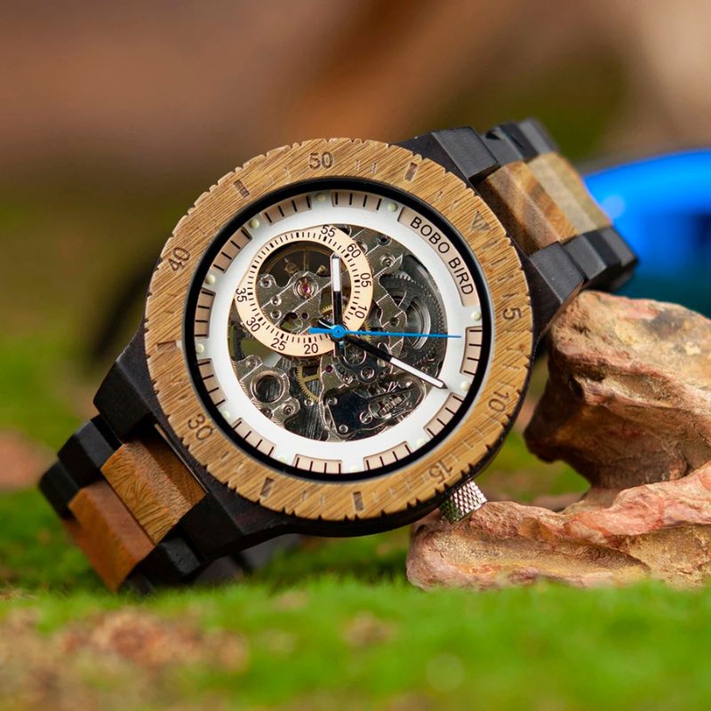 Herren Automatik Holzuhr Skelett – Naturkraft