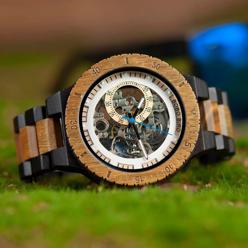 Herren Automatik Holzuhr Skelett – Naturkraft