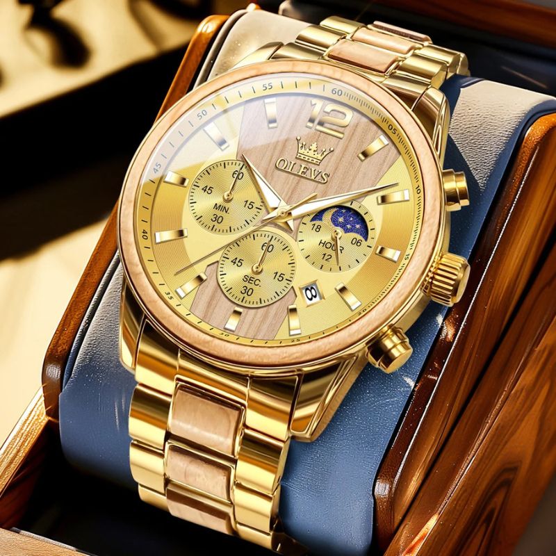 Herren Holzuhr Quarz aus Ahornholz & Edelstahl – Goldhain Herren Holzuhr Quarz aus Ahornholz & Edelstahl – Goldhain