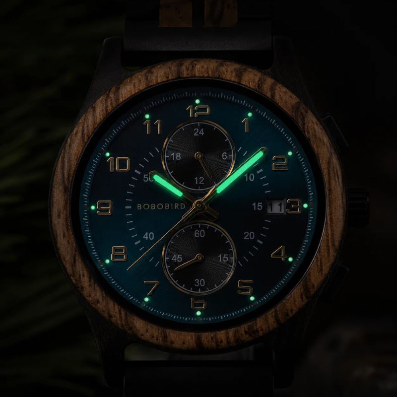 Herren Holzuhr Chronograph aus Ebenholz & Zebranoholz – Nachtwald Herren Holzuhr Chronograph aus Ebenholz & Zebranoholz – Nachtwald – Bild 5