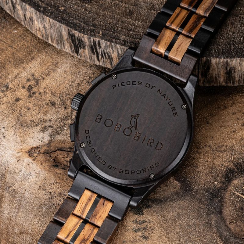 Herren Holzuhr Chronograph aus Ebenholz & Zebranoholz – Nachtwald Herren Holzuhr Chronograph aus Ebenholz & Zebranoholz – Nachtwald – Bild 6