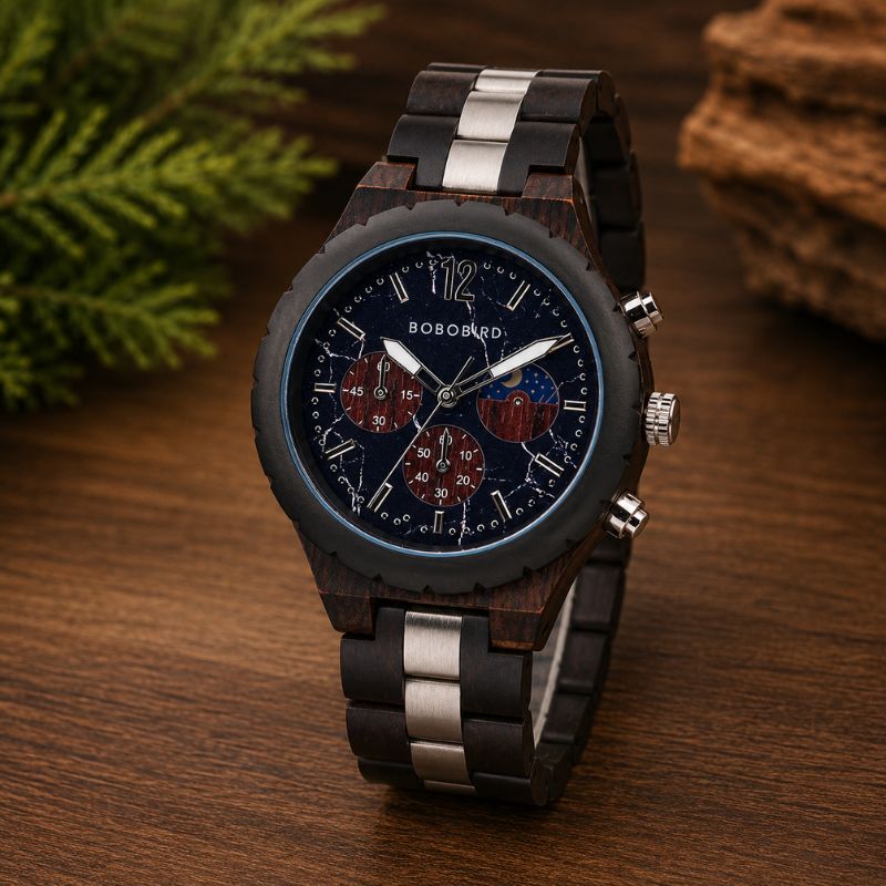Herren Holzuhr Chronograph – Midnight Blue