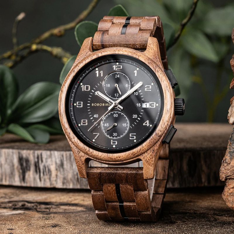 Herren Holzuhr Chronograph aus Walnussholz – Nusswald Herren Holzuhr Chronograph aus Walnussholz – Nusswald