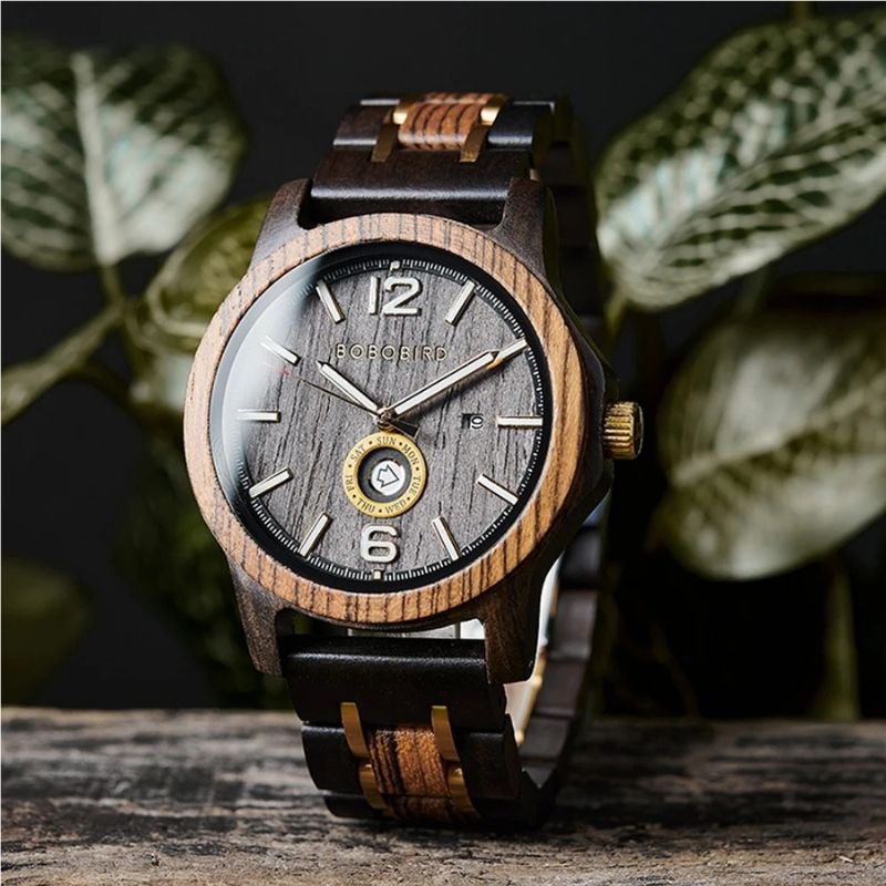 Herren Holzuhr Grau – Timber Moon