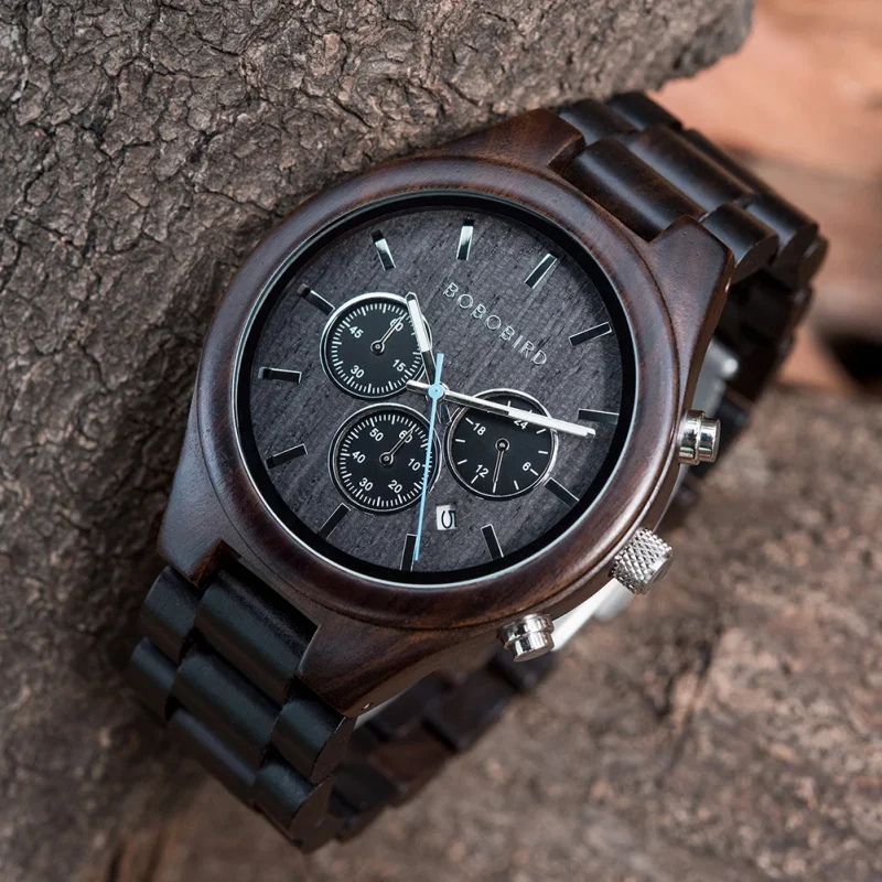 Herren Holzuhr mit Chronograph – Ebenholz Nacht Herren Holzuhr mit Chronograph – Ebenholz Nacht
