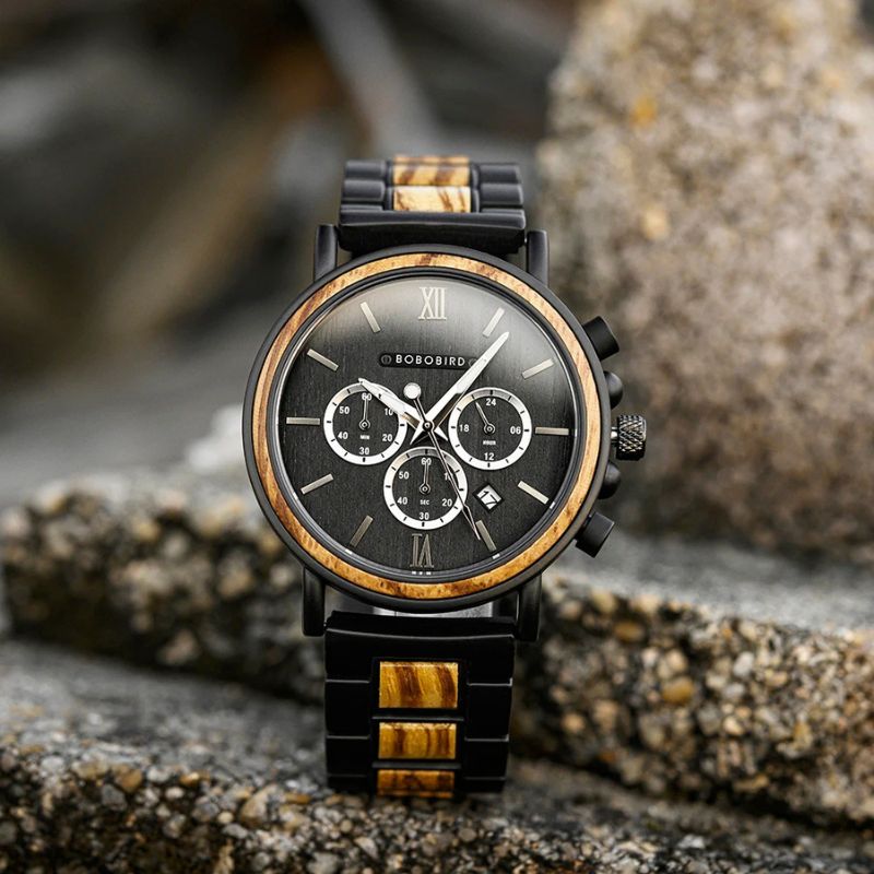 Herren Holzuhr mit Chronograph – Zebranacht Herren Holzuhr mit Chronograph – Zebranacht – Bild 3