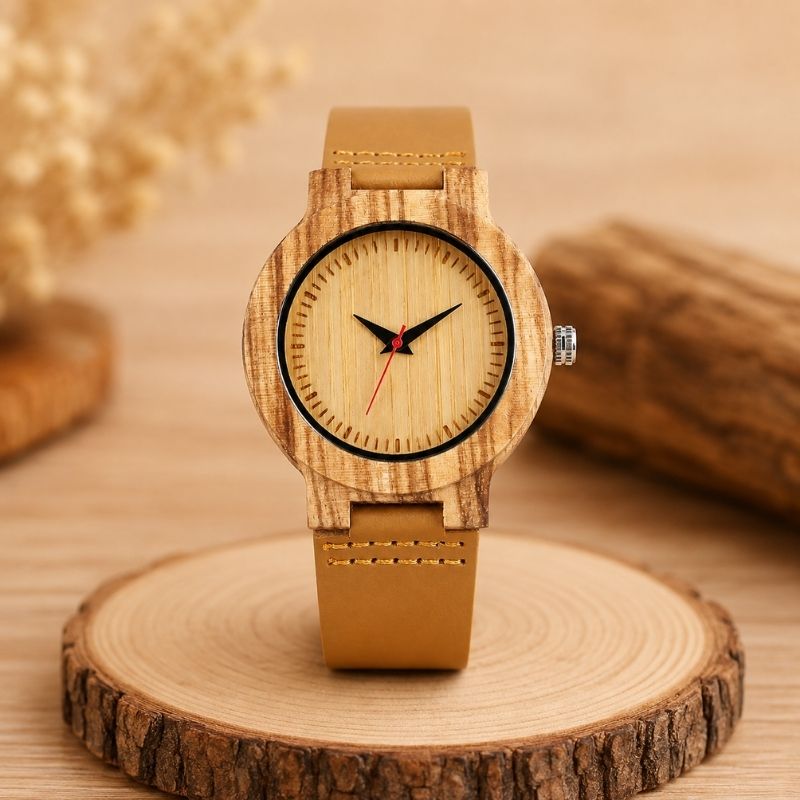 Holzuhr Damen mit Lederarmband – Golden Bamboo Holzuhr Damen mit Lederarmband – Golden Bamboo