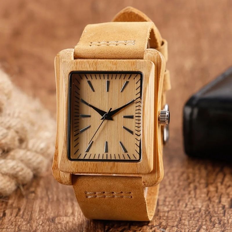 Holzuhr mit Lederarmband – Bamboo Heritage